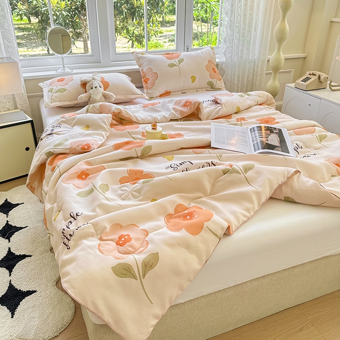 91家纺网 家纺一手货源 找家纺 友承家纺 2025新款A类母婴级大豆夏被夏凉被空调被 初夏桔粉