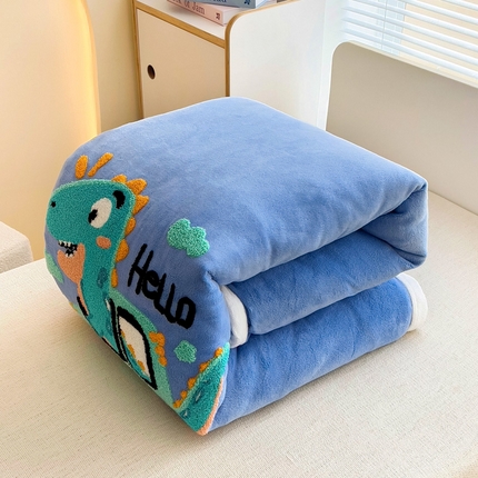 梵赫 2025新款A类牛奶绒毛巾绣儿童幼儿园三件套多件套 汽车霸王龙