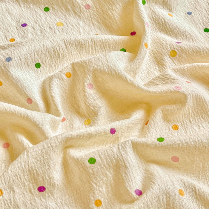 91家纺网 家纺一手货源 找家纺 优米家纺 2025新款ins小清新双层纱印花床单 五彩点点