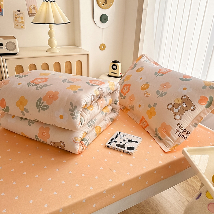 91家纺网 家纺一手货源 找家纺 卡普二店 2024新款爆款加厚卡通小清新全棉纯棉学生宿舍三件套床笠隔天可拿 秋日森林