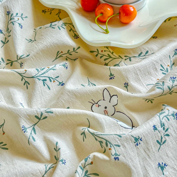 91家纺网 家纺一手货源 找家纺 优米家纺 2025新款ins小清新双层纱印花床单 铃兰兔兔