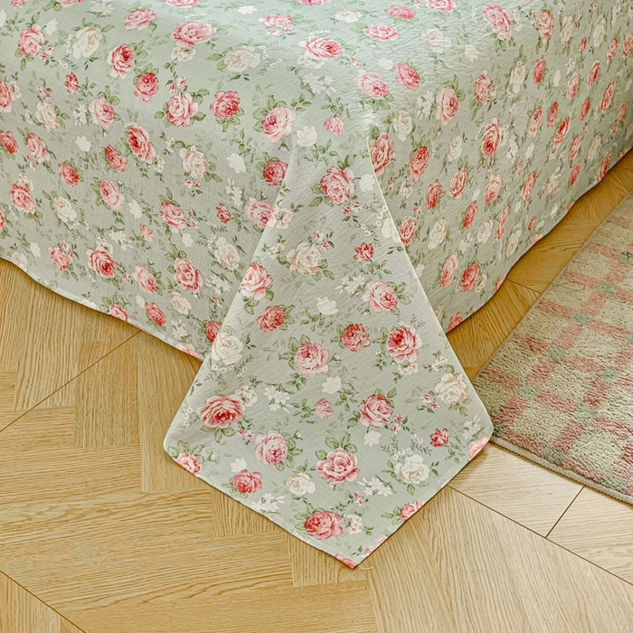 91家纺网 家纺一手货源 找家纺 优米家纺 2025新款ins小清新双层纱印花床单 牡丹花开