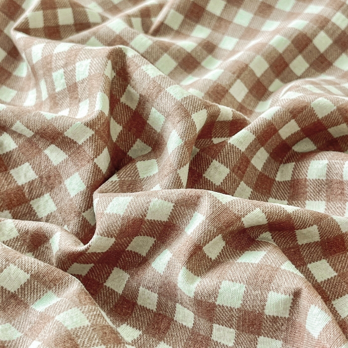 91家纺网 家纺一手货源 找家纺 优米家纺 2025新款色织双层纱木棉四件套 奶咖小格