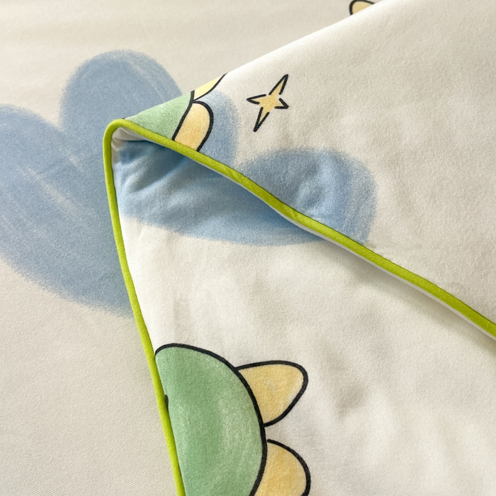 91家纺网 家纺一手货源 找家纺 龙图家纺 2025新款A类母婴针织棉夏被印花卡通凉感丝夏凉被空调被 爱心恐龙