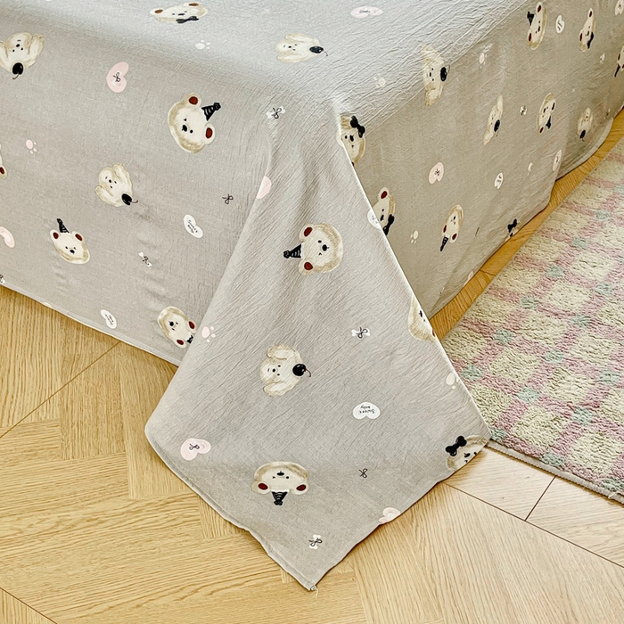 91家纺网 家纺一手货源 找家纺 优米家纺 2025新款ins小清新双层纱印花床单 爱心熊