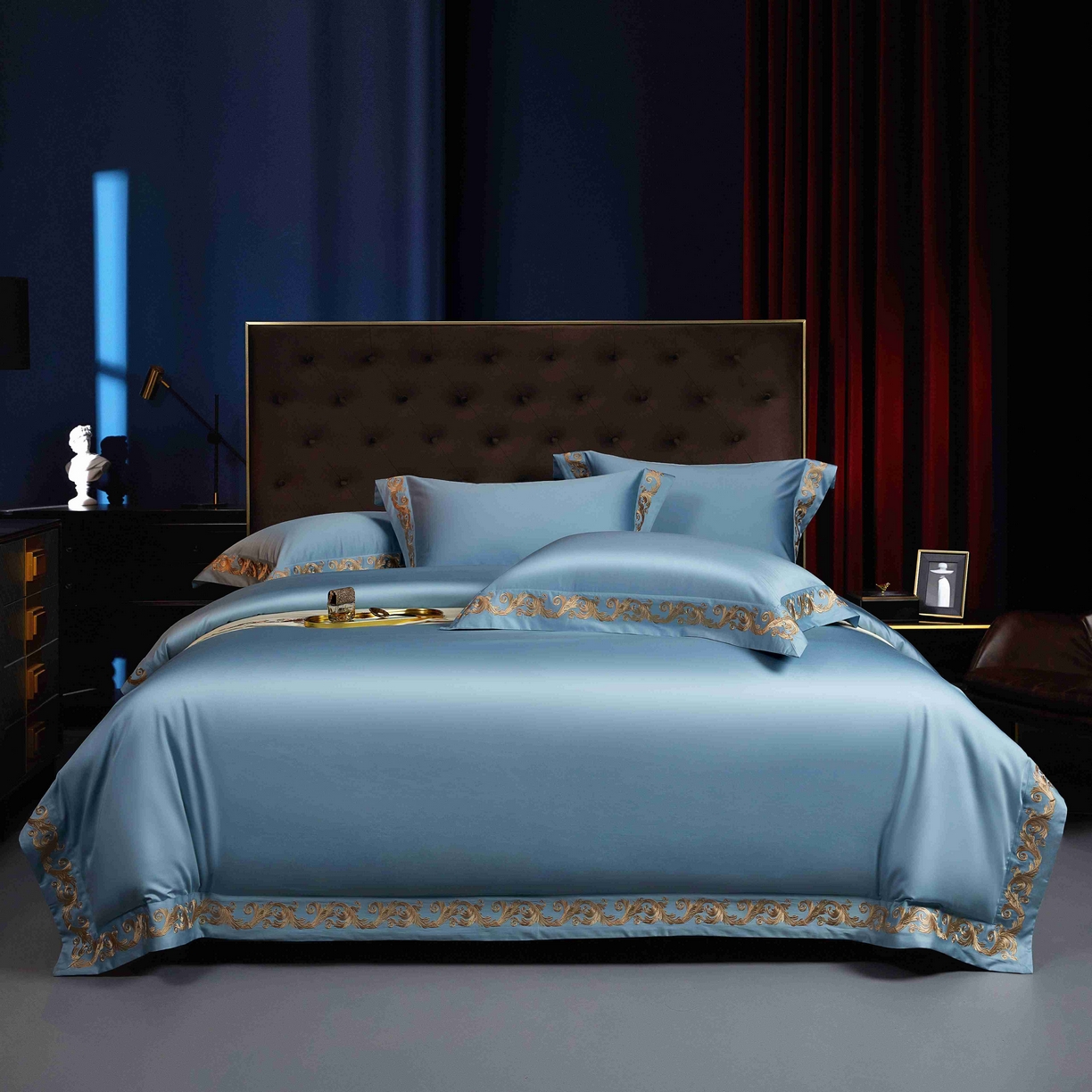 91家纺网 家纺一手货源 找家纺 缔缦 2025新款高端定织面料S140长绒棉精梳棉重磅刺绣四件套罗莎系列 罗莎 兰