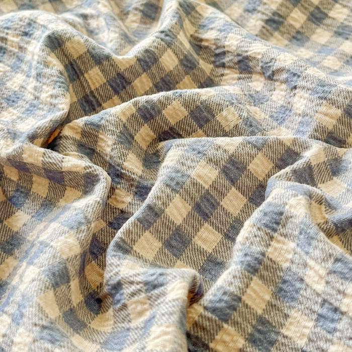 91家纺网 家纺一手货源 找家纺 优米家纺 2025新款色织双层纱木棉四件套 雾霾蓝+香草绿