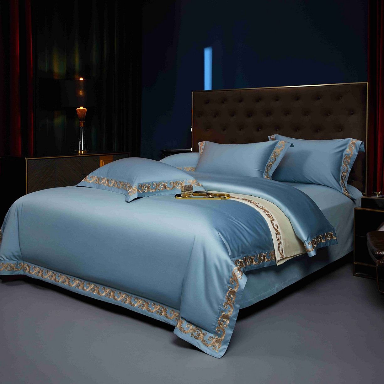 91家纺网 家纺一手货源 找家纺 缔缦 2025新款高端定织面料S140长绒棉精梳棉重磅刺绣四件套罗莎系列 罗莎 兰