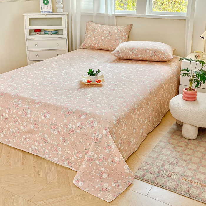 91家纺网 家纺一手货源 找家纺 优米家纺 2025新款ins小清新双层纱印花床单 梦回花海