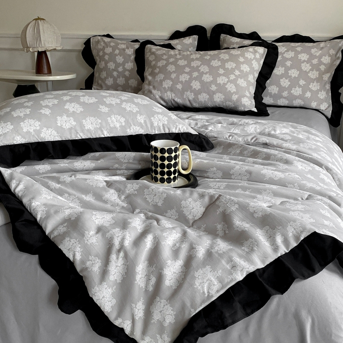 91家纺网 家纺一手货源 找家纺 乐沐家纺 2025新款法式花边夏被四件套 夏被-觅棠