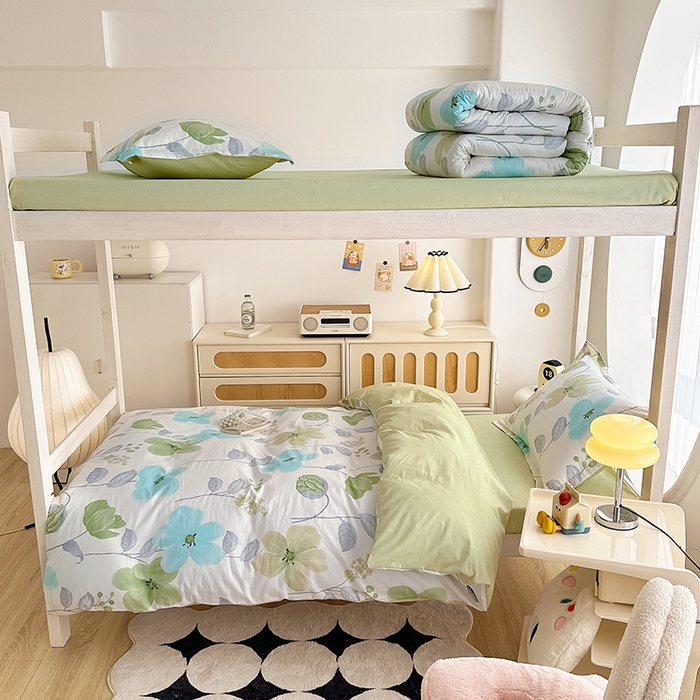 91家纺网 家纺一手货源 找家纺 卡普二店 2024新款爆款加厚卡通小清新全棉纯棉学生宿舍三件套床笠隔天可拿 花汀叶妤