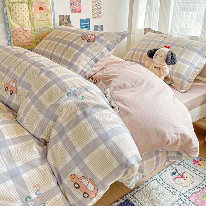 91家纺网 家纺一手货源 找家纺 卡普 2025新款爆款加厚卡通小清新全棉纯棉学生宿舍三件套床笠隔天可拿小汽车