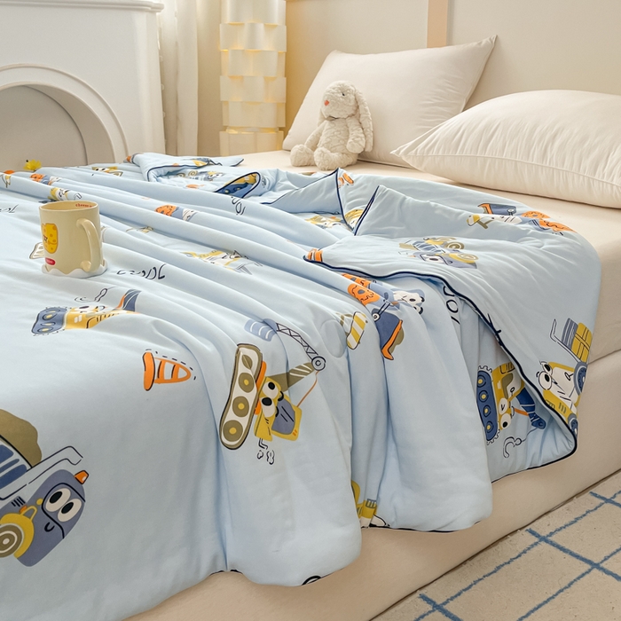 91家纺网 家纺一手货源 找家纺 龙图家纺 2025新款A类母婴针织棉夏被印花卡通凉感丝夏凉被空调被 玩具总动员