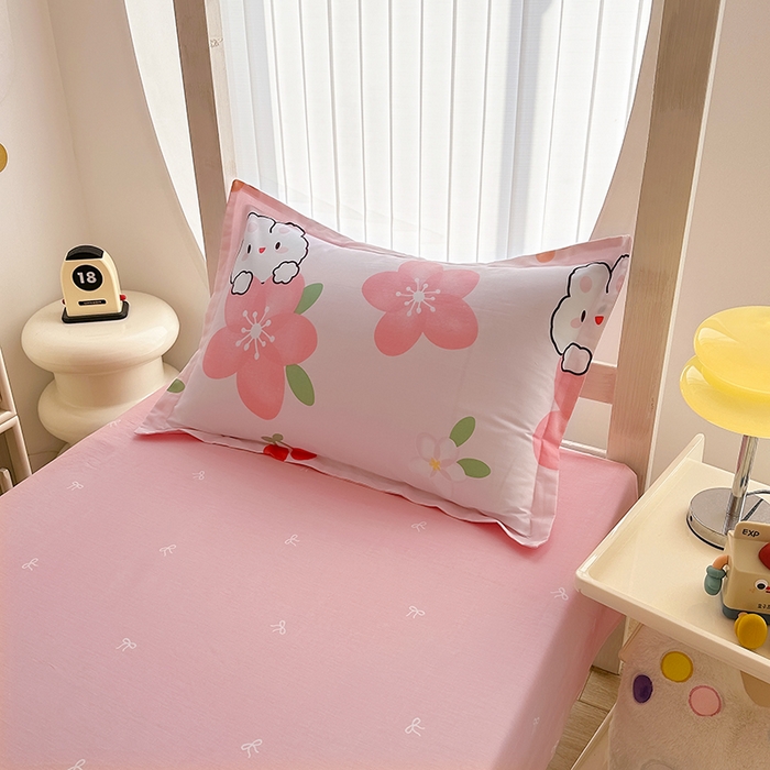 91家纺网 家纺一手货源 找家纺 卡普二店 2024新款爆款加厚卡通小清新全棉纯棉学生宿舍三件套床笠隔天可拿 花田小兔