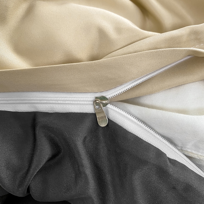 91家纺网 家纺一手货源 找家纺 乐沐家纺 2024新款夏季水洗冰丝四件套水洗真丝纯色双拼单被套-风格二 奶茶墨黑