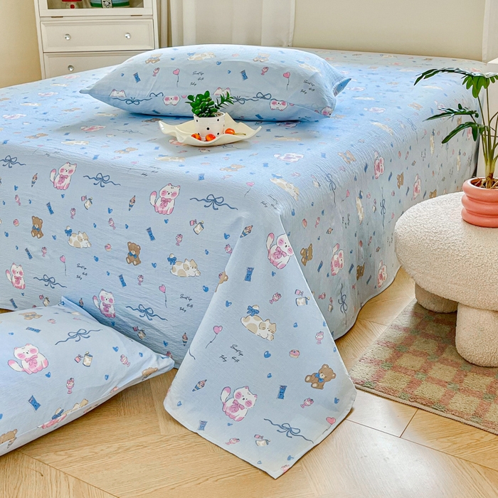 91家纺网 家纺一手货源 找家纺 优米家纺 2025新款ins小清新双层纱印花床单 奇趣乐园