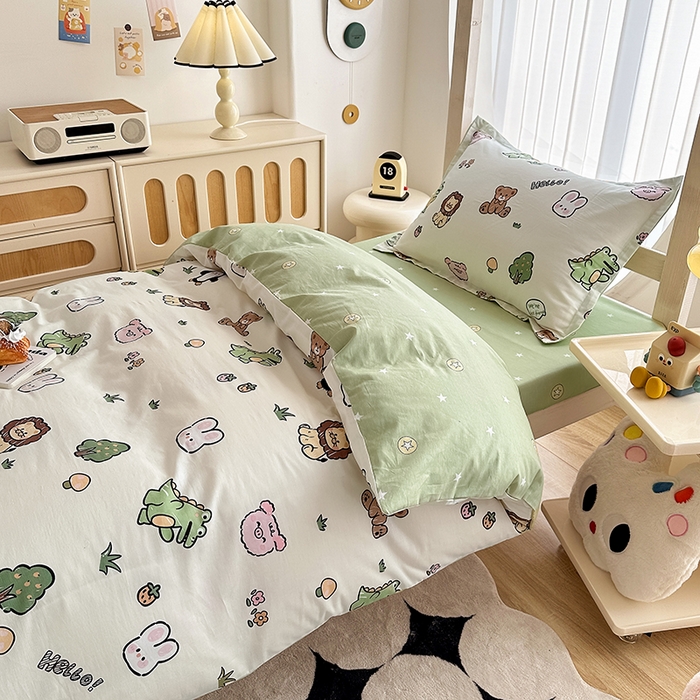 91家纺网 家纺一手货源 找家纺 卡普 2025新款爆款加厚卡通小清新全棉纯棉学生宿舍三件套床笠隔天可拿野餐派对