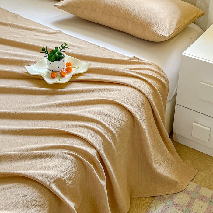 91家纺网 家纺一手货源 找家纺 优米家纺 2025新款ins小清新双层纱印花床单 焦糖