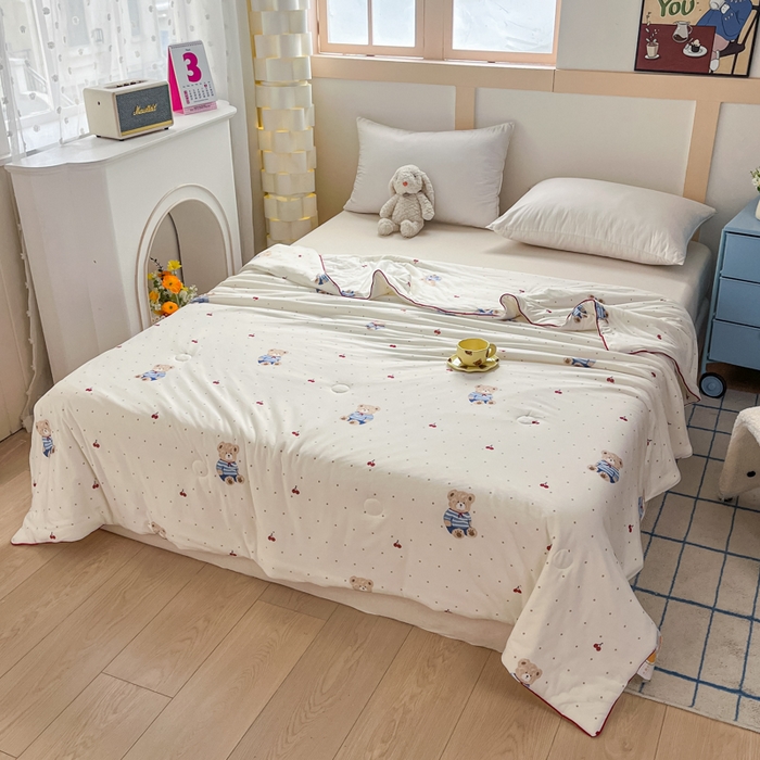 91家纺网 家纺一手货源 找家纺 龙图家纺 2025新款A类母婴针织棉夏被印花卡通凉感丝夏凉被空调被 宝贝熊