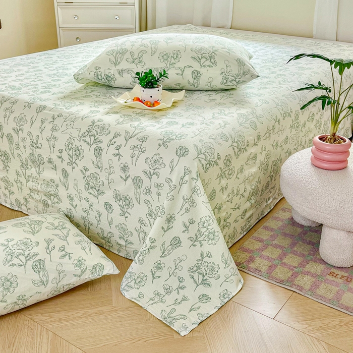 91家纺网 家纺一手货源 找家纺 优米家纺 2025新款ins小清新双层纱印花床单 锦绣花园