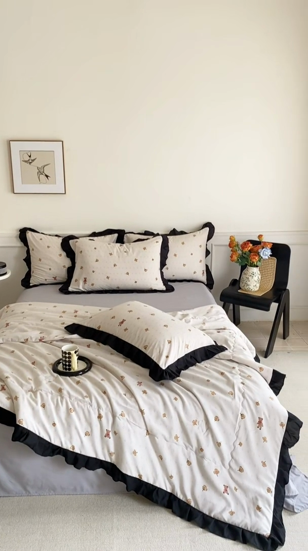 91家纺网 家纺一手货源 找家纺 乐沐家纺 2025新款法式花边夏被四件套 夏被-晚秋