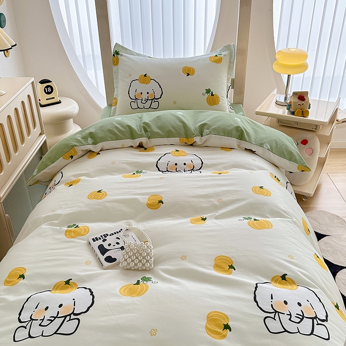 91家纺网 家纺一手货源 找家纺 卡普 2025新款爆款加厚卡通小清新全棉纯棉学生宿舍三件套床笠隔天可拿南语小象
