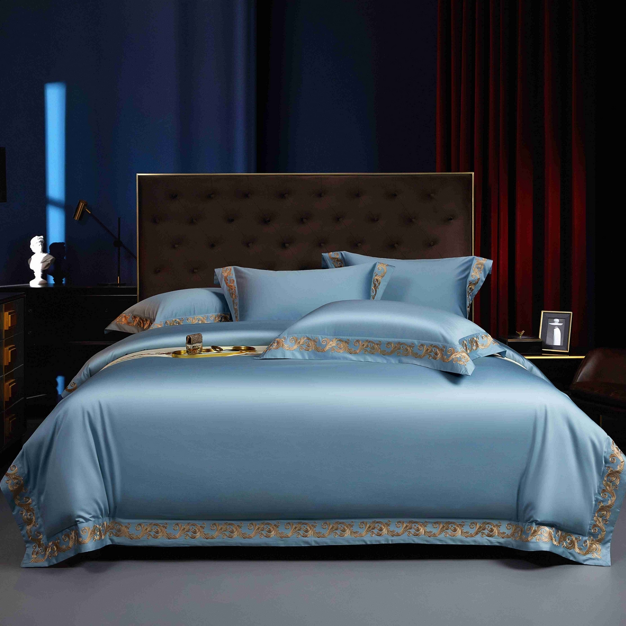 91家纺网 家纺一手货源 找家纺 缔缦 2025新款高端定织面料S140长绒棉精梳棉重磅刺绣四件套罗莎系列 罗莎 兰