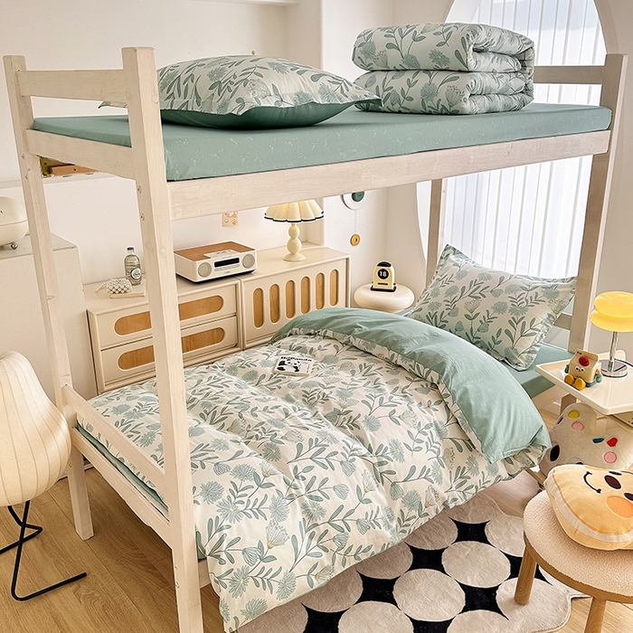 91家纺网 家纺一手货源 找家纺 卡普二店 2024新款爆款加厚卡通小清新全棉纯棉学生宿舍三件套床笠隔天可拿 蓝风铃