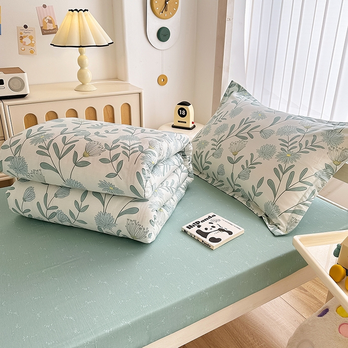 91家纺网 家纺一手货源 找家纺 卡普二店 2024新款爆款加厚卡通小清新全棉纯棉学生宿舍三件套床笠隔天可拿 蓝风铃