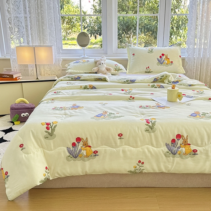 91家纺网 家纺一手货源 找家纺 友承家纺 2025新款A类母婴级大豆夏被夏凉被空调被 花丛兔