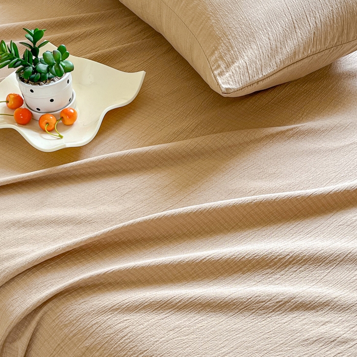 91家纺网 家纺一手货源 找家纺 优米家纺 2025新款ins小清新双层纱印花床单 焦糖