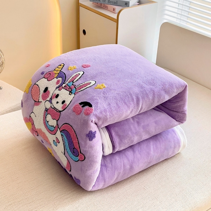 91家纺网 家纺一手货源 找家纺 梵赫 2025新款A类牛奶绒毛巾绣儿童幼儿园三件套多件套 骑士兔兔