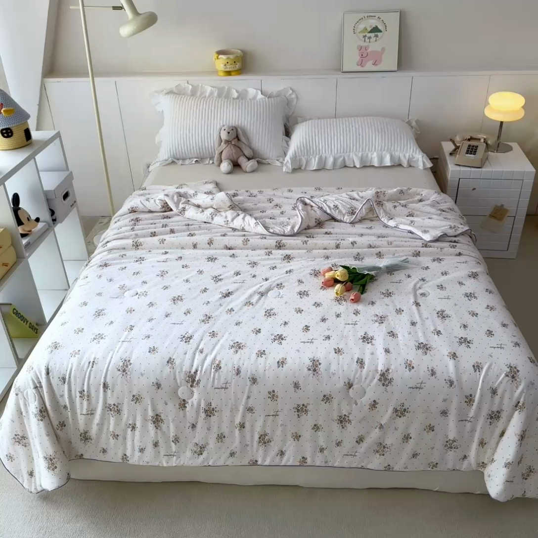 91家纺网 家纺一手货源 找家纺 龙图家纺 2025新款A类母婴针织棉夏被印花卡通凉感丝夏凉被空调被 莫妮卡