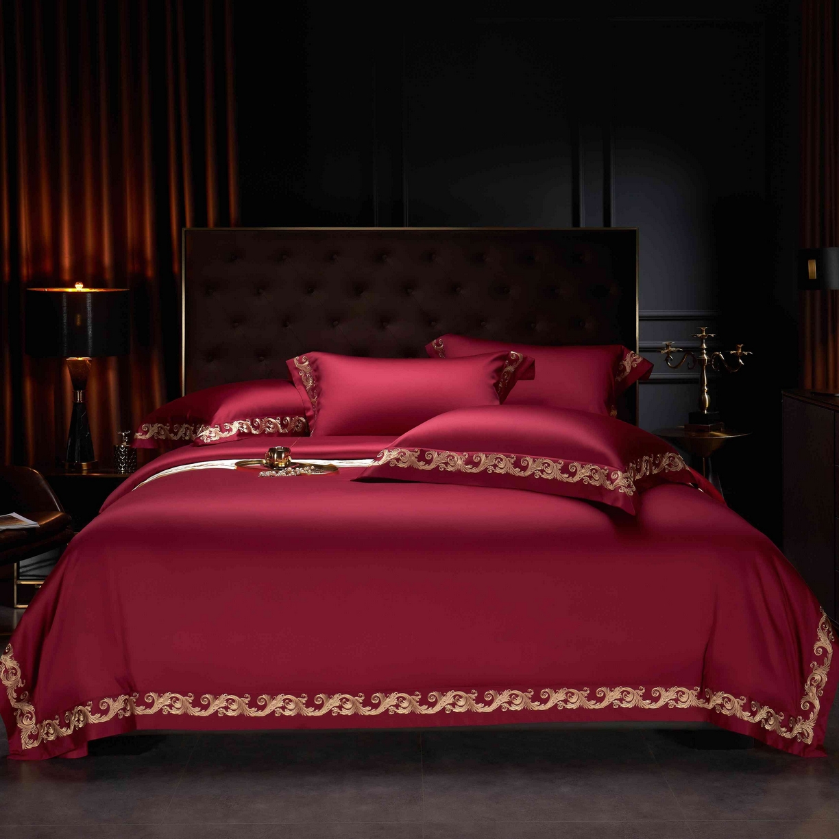 91家纺网 家纺一手货源 找家纺 （总）缔缦 2025新款高端定织面料S140长绒棉精梳棉重磅刺绣四件套罗莎系列