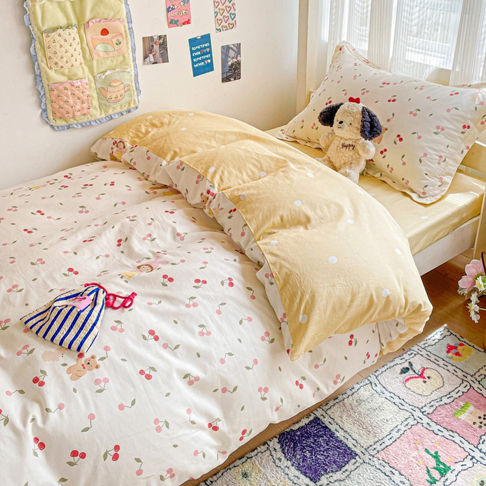 91家纺网 家纺一手货源 找家纺 卡普二店 2024新款爆款加厚卡通小清新全棉纯棉学生宿舍三件套床笠隔天可拿 花季少女