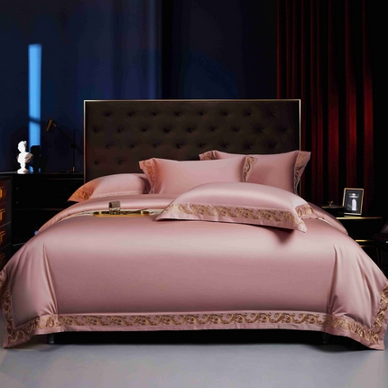 缔缦 2025新款高端定织面料S140长绒棉精梳棉重磅刺绣四件套罗莎系列 罗莎 玉粉