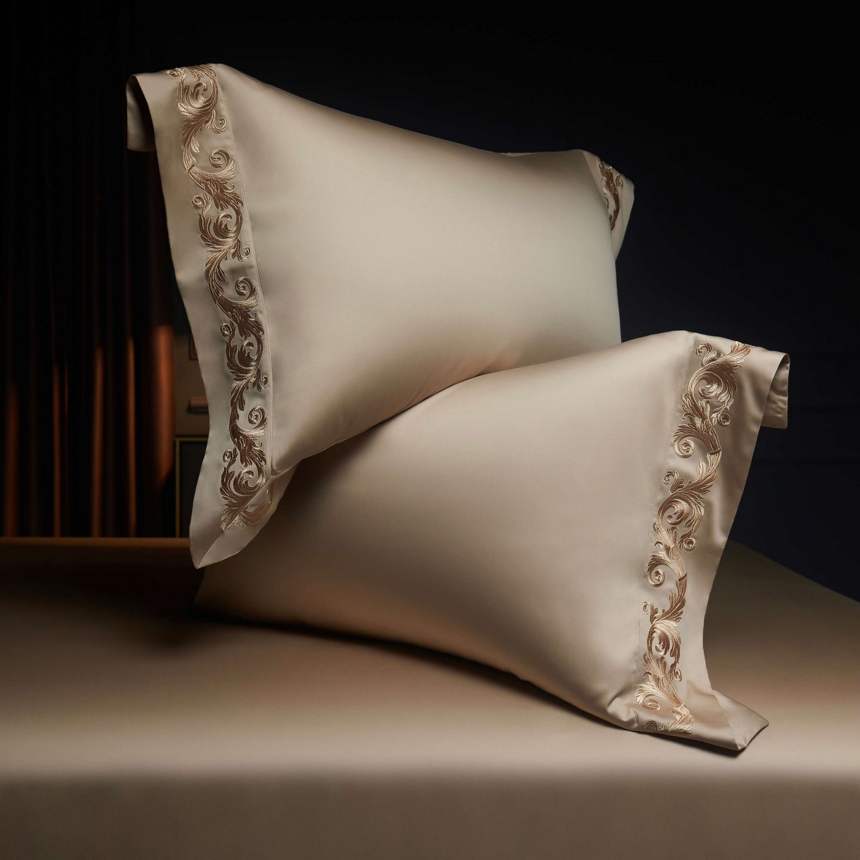 91家纺网 家纺一手货源 找家纺 缔缦 2025新款高端定织面料S140长绒棉精梳棉重磅刺绣四件套罗莎系列 卡其