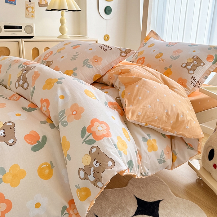 91家纺网 家纺一手货源 找家纺 卡普 2025新款爆款加厚卡通小清新全棉纯棉学生宿舍三件套床笠隔天可拿秋日森林