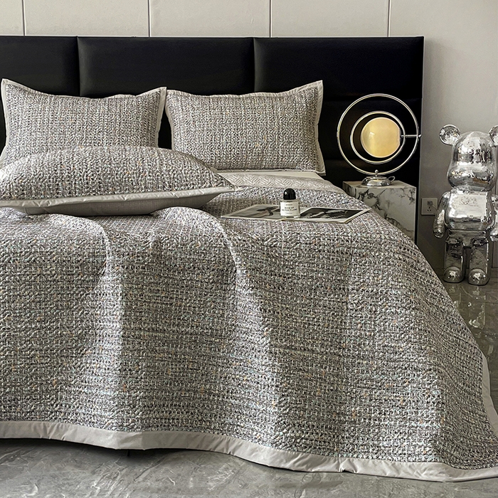 91家纺网 家纺一手货源 找家纺 大渔生活 2025新款磨毛夹棉床盖 御典灰