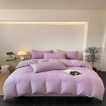 91家纺网 家纺一手货源 找家纺 优承佳  2025新款超柔云感m纯色双层纱四件套 双层纱-紫色