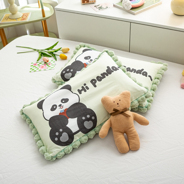 91家纺网 家纺一手货源 找家纺 萌番宝 2025新款100支云柔全棉磨毛儿童枕套卡通单件单枕套 大熊猫