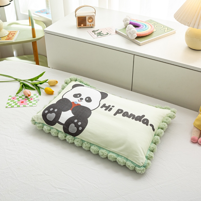 91家纺网 家纺一手货源 找家纺 萌番宝 2025新款100支云柔全棉磨毛儿童枕套卡通单件单枕套 大熊猫