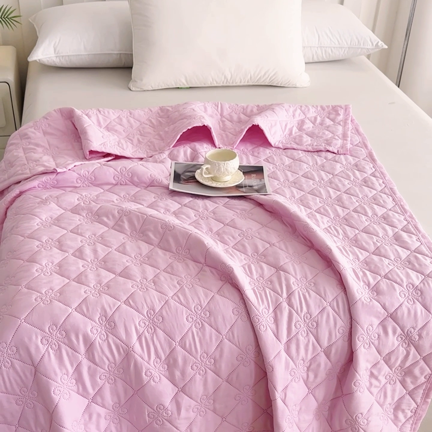 91家纺网 家纺一手货源 找家纺 2025新款亲肤舒适水洗棉夏被 水洗棉-粉