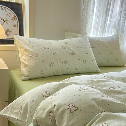 91家纺网 家纺一手货源 找家纺 （总）集布 2025新款活性印染全棉双层纱四件套