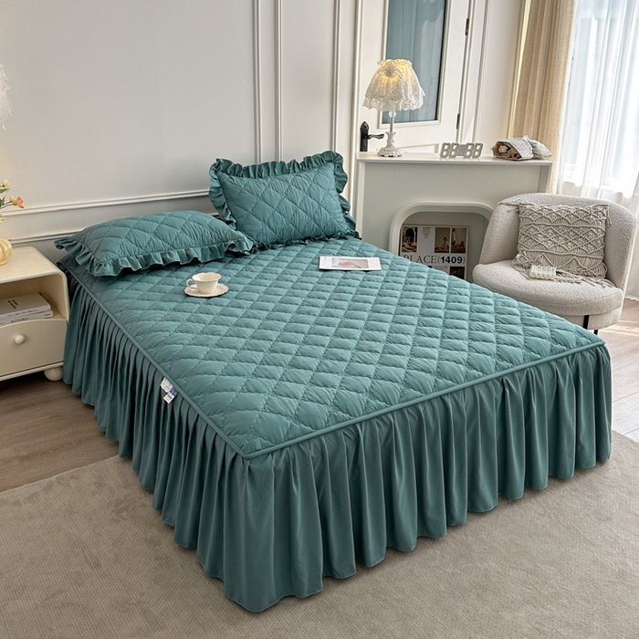 91家纺网 家纺一手货源 找家纺 2025新款蝴蝶飞飞系列 A类亲肤棉夹棉床笠式床裙四件套 蓝色