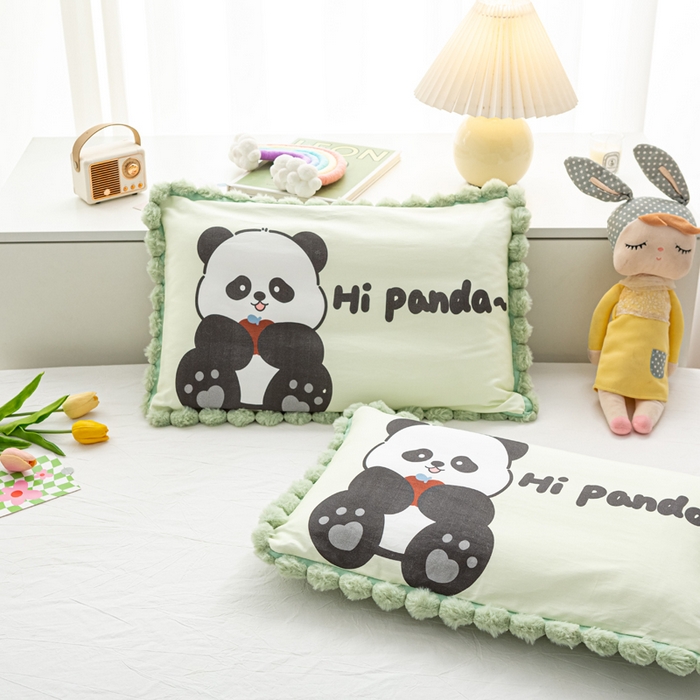 91家纺网 家纺一手货源 找家纺 萌番宝 2025新款100支云柔全棉磨毛儿童枕套卡通单件单枕套 大熊猫
