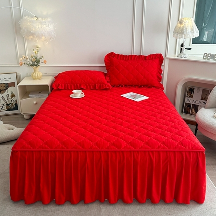 2025新款蝴蝶飞飞系列 --A类亲肤棉床裙床笠二合一 大红