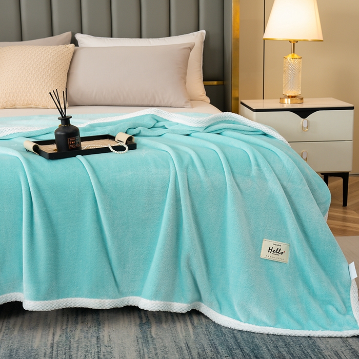 91家纺网 家纺一手货源 找家纺 好多家纺 2025新款亲肤纯色包边盖毯毯子 浅绿