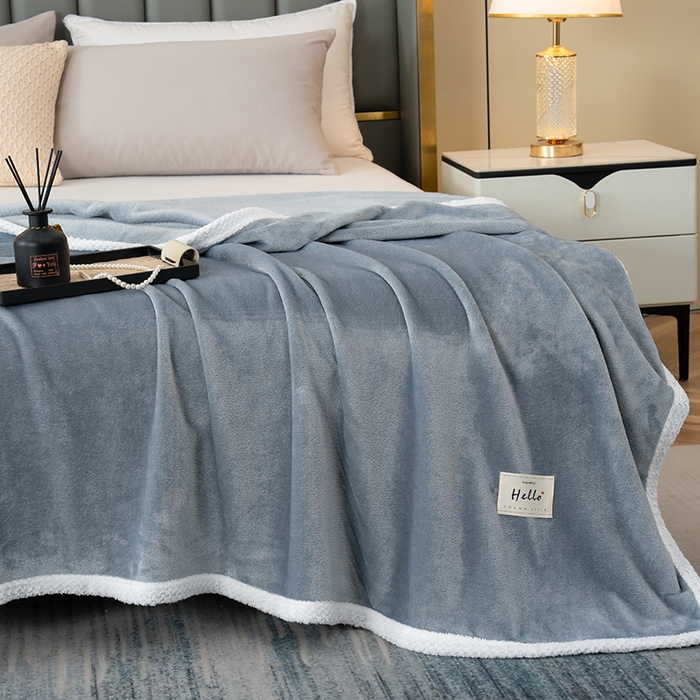 91家纺网 家纺一手货源 找家纺 好多家纺 2025新款亲肤纯色包边盖毯毯子 浅灰