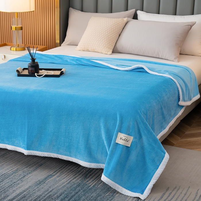 91家纺网 家纺一手货源 找家纺 好多家纺 2025新款亲肤纯色包边盖毯毯子 宾利蓝